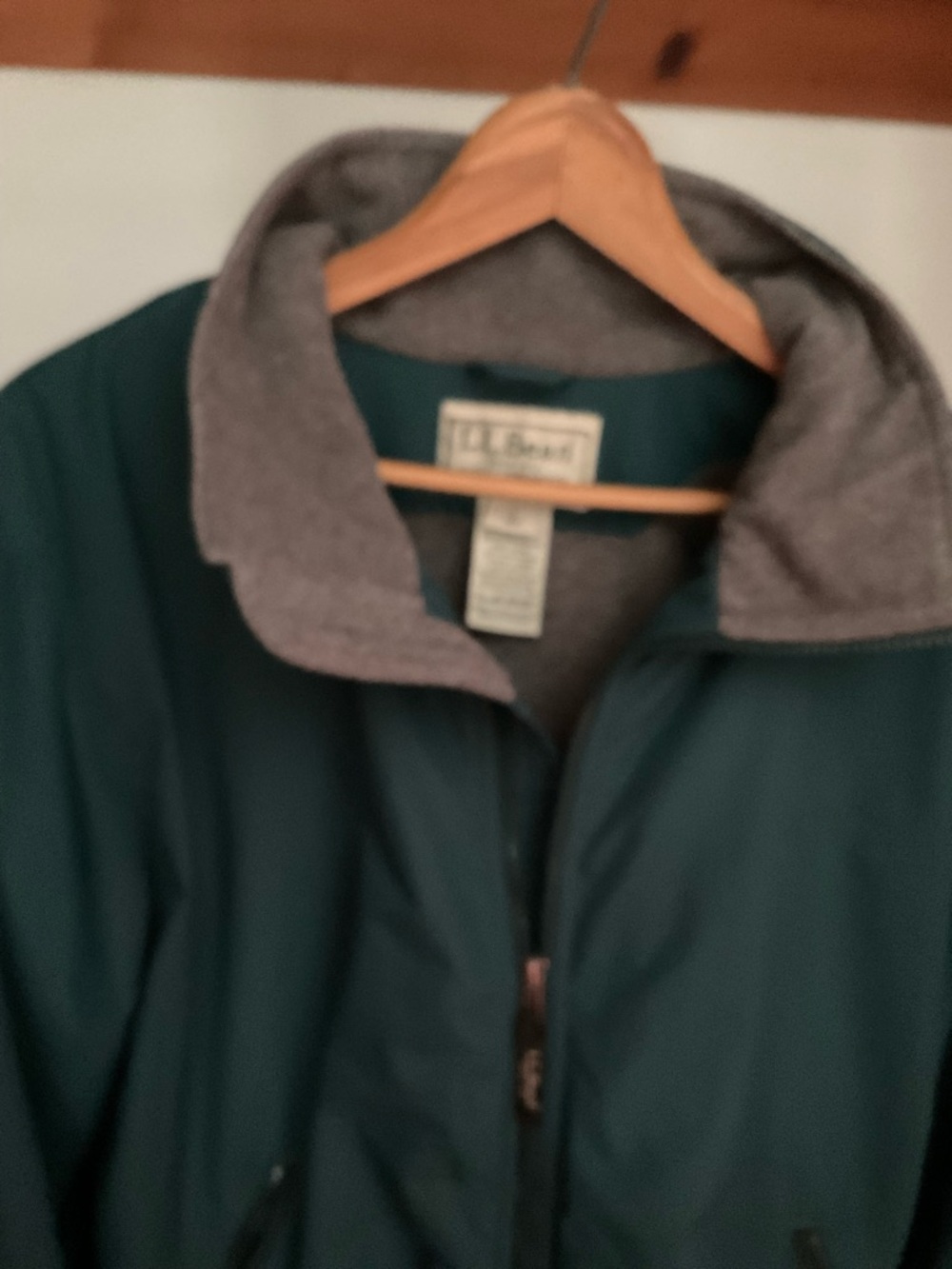 L.L. Bean Forest Green Warm-up Jacket with Gray Fleece Collar